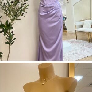 Purple Asymmetrical Ruched Strapless Gown